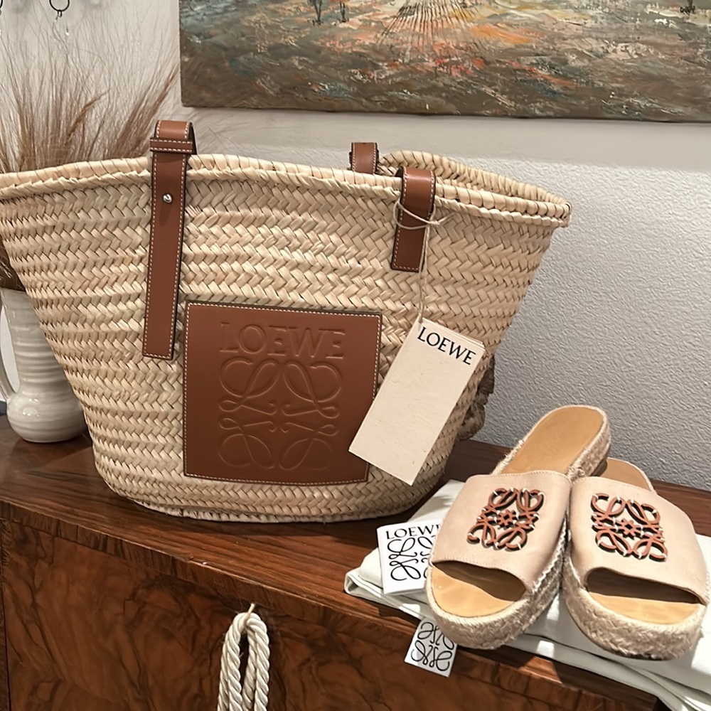 Loewe Large Raffia Basket Tote
